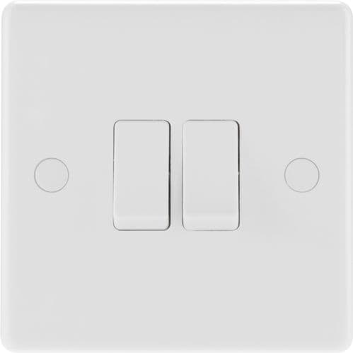 BG 2 Gang 2 Way White Round Edge Switch - 10a