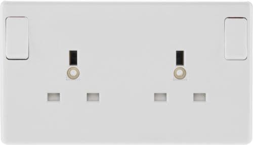 BG 2 Gang White Round Edge Single Pole Switched Socket - 13a