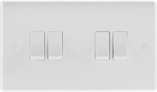 BG 2 Way White Round Edge Switch - 10a 4 Gang