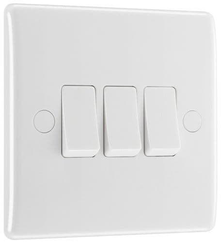 BG 3 Gang 2 Way White Round Edge Switch - 10a