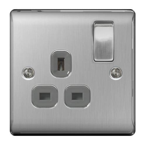BG Brushed Steel Switched Socket 13a - 1 Gang