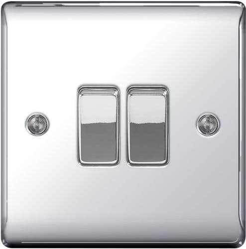 BG Metal Chrome 10ax Plate Switch 2 Way - 2 Gang