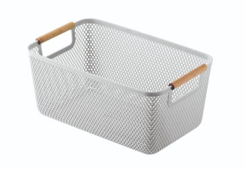 Blue Canyon Large Plastic Storage Basket With Wooden Handles - Grey