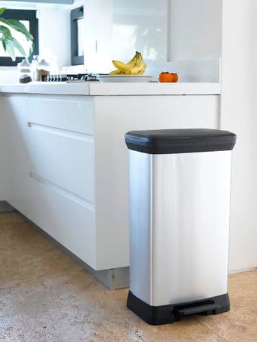 Curver Deco Black & Silver Pedal Bin - 50L