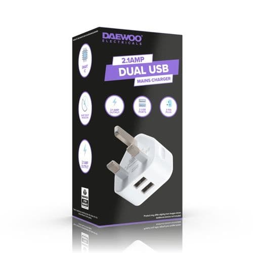 Daewoo Dual USB Mains Charger - 2.1amp