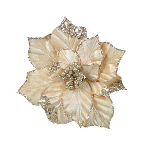 Davies Products Clip-On Velvet Poinsettia - 22cm Champagne