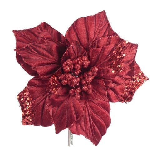 Davies Products Clip-On Velvet Poinsettia - 22cm Dark Red
