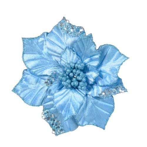 Davies Products Clip-On Velvet Poinsettia - 22cm Kingfisher