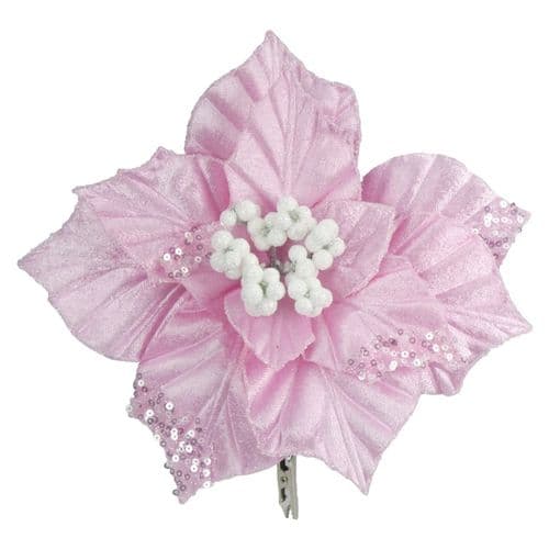 Davies Products Clip-On Velvet Poinsettia - 22cm Pink