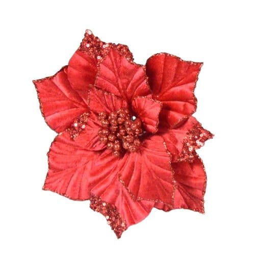 Davies Products Clip-On Velvet Poinsettia - 22cm Red
