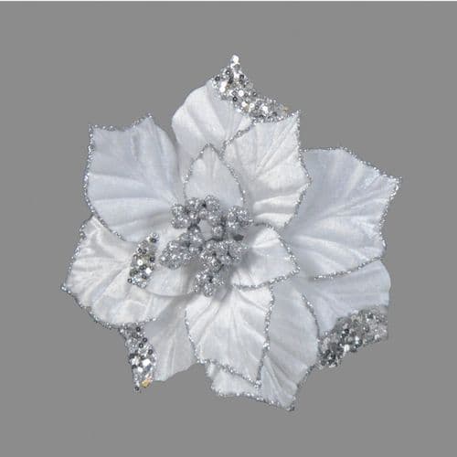 Davies Products Clip-On Velvet Poinsettia - 22cm Silver