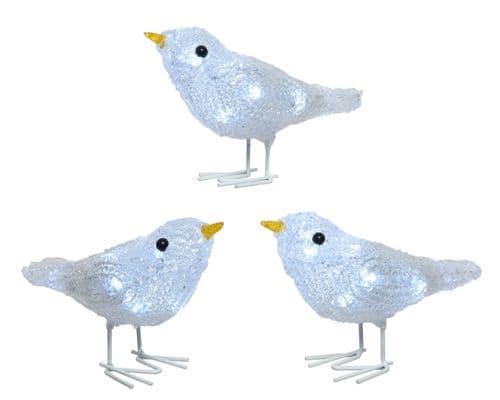 Kaemingk LED Acrylic Birds - Cool White Set 3