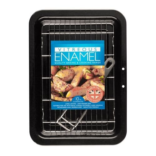 Mtk Housewares Vitreous Enamel Bakeware Grill Pan with Tray - 28 x 23cm