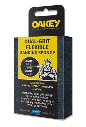 Oakey Dual-Grit Flexible Sanding Sponge - 90 x 65 x 25mm - Coarse/Very Coarse