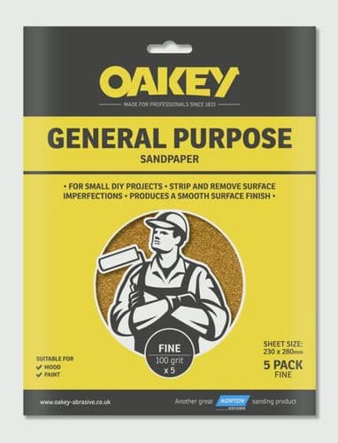 Oakey General Purpose Sandpaper 5 Pack - Fine 280 x 230mm