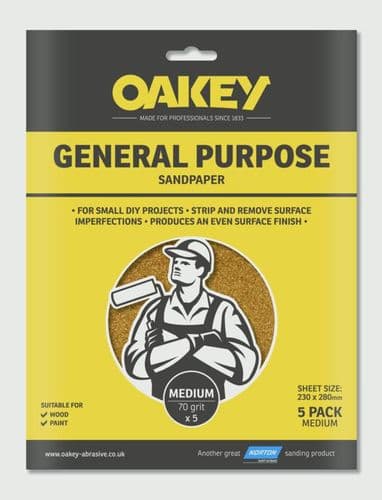 Oakey General Purpose Sandpaper 5 Pack - Medium 280 x 230mm
