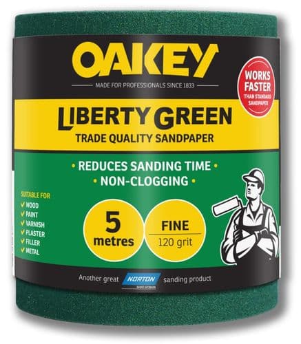 Oakey Liberty Green Sanding Roll 5m - Fine 120g