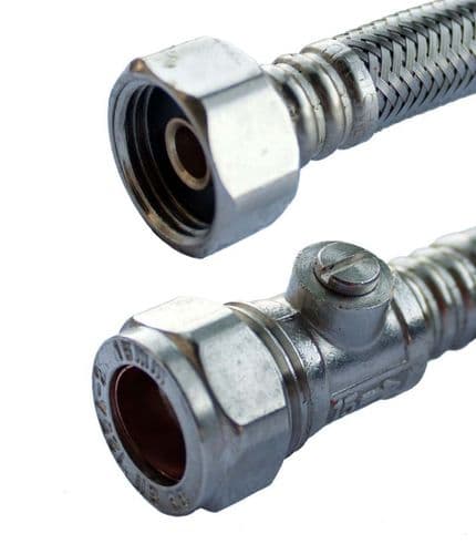 Oracstar Flexi Tap Connector 15mm x 1/2" x 50cm + Iso Valve - 9.5mm