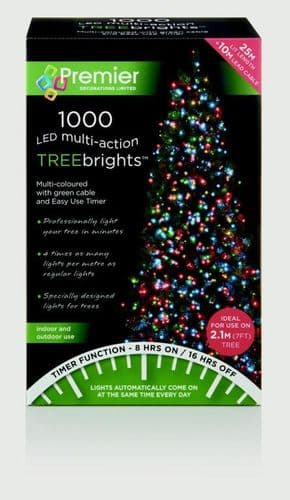 Premier 1000 LED Multi-Action TREEbrights Christmas Tree Lights with Timer - MULTI