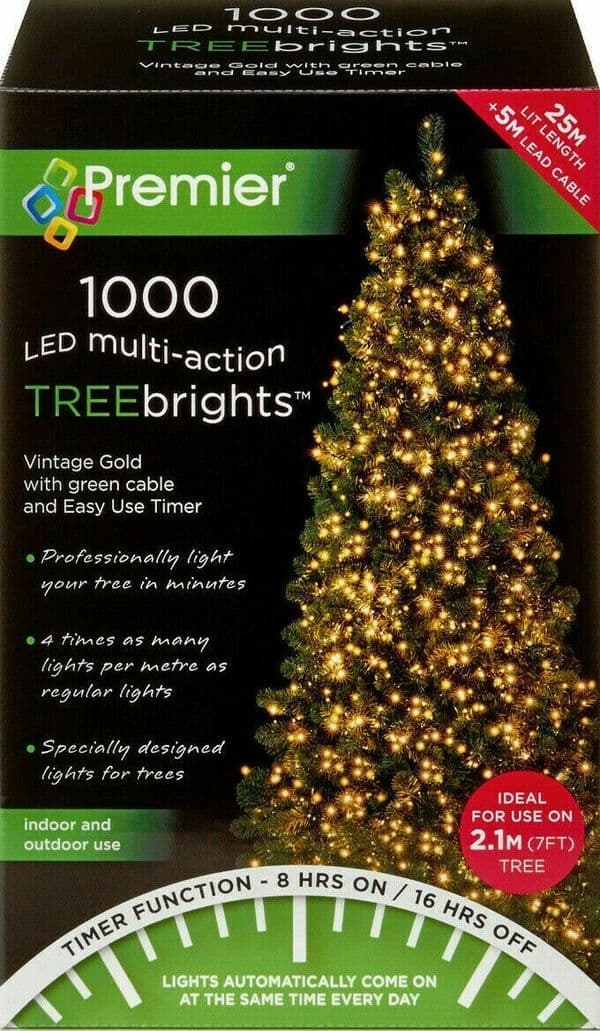Premier 1000 LED Multi-Action TREEbrights Christmas Tree Lights with Timer - VINTAGE GOLD