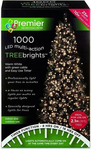 Premier 1000 LED Multi-Action TREEbrights Christmas Tree Lights with Timer - WARM WHITE
