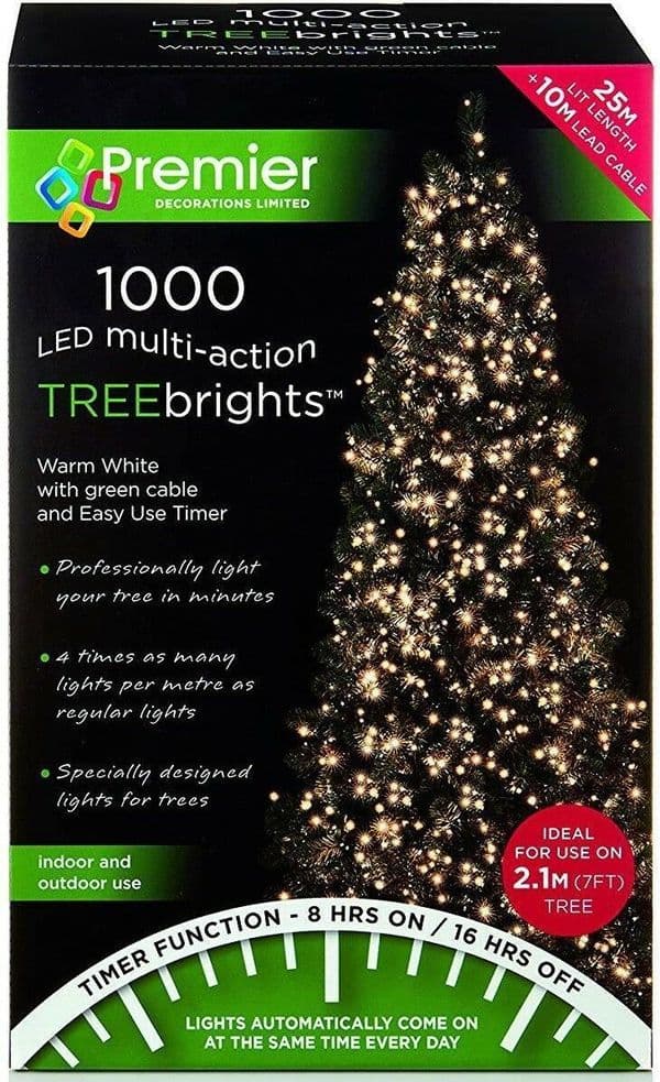 Premier 1000 LED Multi-Action TREEbrights Christmas Tree Lights with Timer - WARM WHITE