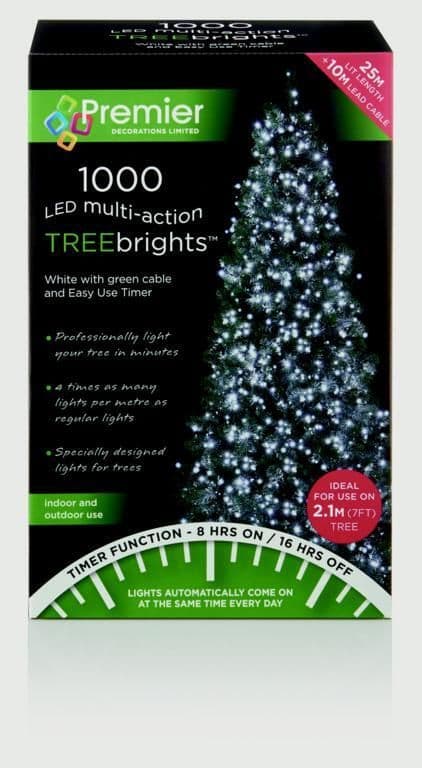 Premier 1000 LED Multi-Action TREEbrights Christmas Tree Lights with Timer - WHITE