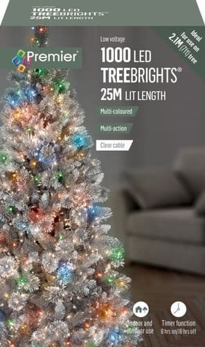 Premier 1000 LED TREEbrights Christmas Tree Lights Timer with Clear Cable - MULTI