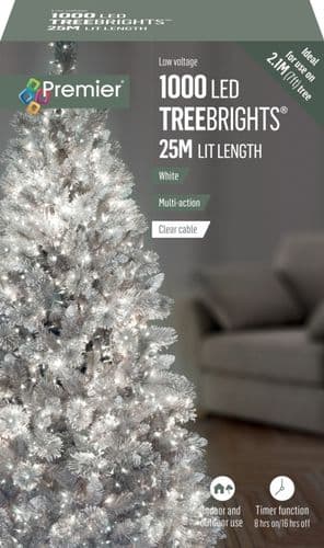 Premier 1000 LED TREEbrights Christmas Tree Lights Timer with Clear Cable - WHITE