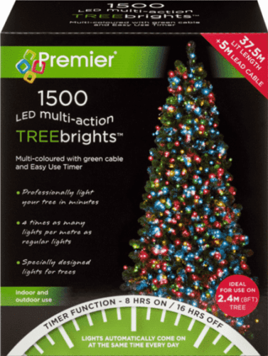 Premier 1500 LED Multi-Action TREEbrights Christmas Tree Lights with Timer - MULTI