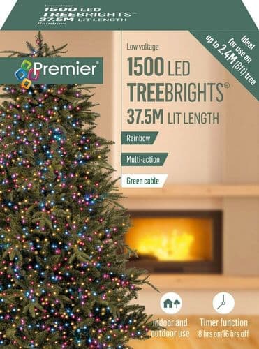 Premier 1500 LED Multi-Action TREEbrights Christmas Tree Lights with Timer - RAINBOW