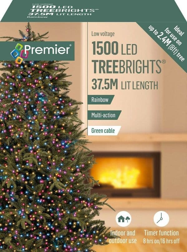 Premier 1500 LED Multi-Action TREEbrights Christmas Tree Lights with Timer - RAINBOW