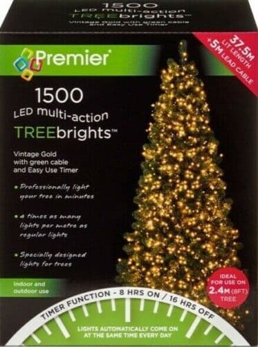 Premier 1500 LED Multi-Action TREEbrights Christmas Tree Lights with Timer - VINTAGE GOLD