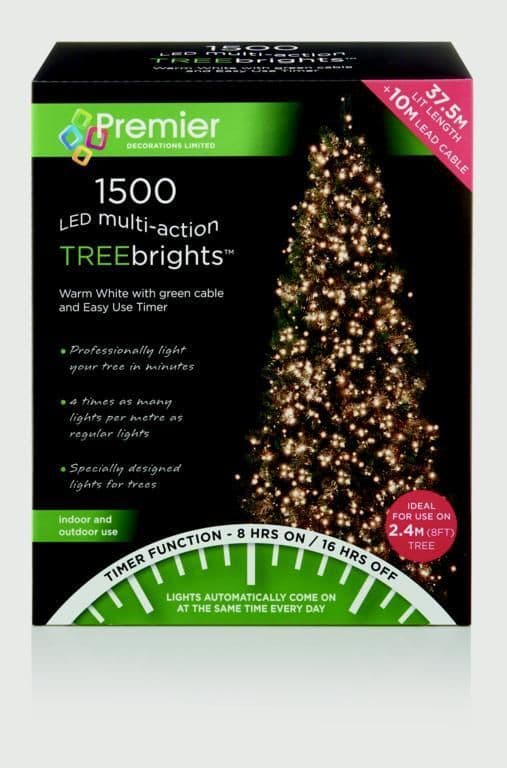 Premier 1500 LED Multi-Action TREEbrights Christmas Tree Lights with Timer - WARM WHITE