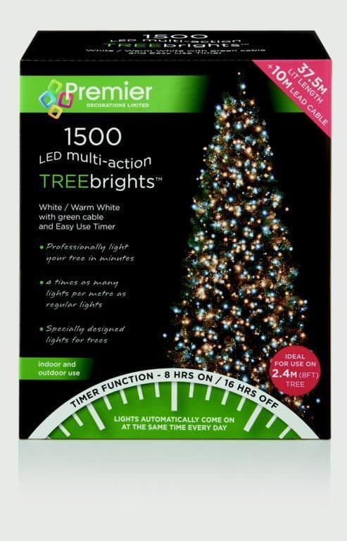 Premier 1500 LED Multi-Action TREEbrights Christmas Tree Lights with Timer - WHITE/WARM WHITE