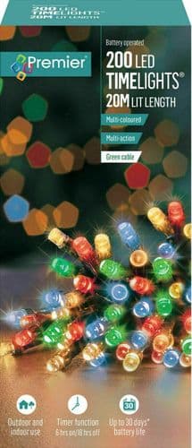 Premier 200 LED TIMELIGHTS Multi-Action Battery Operated Lights with Timer - MULTI