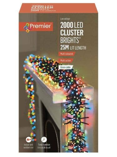 Premier 2000 LED Cluster Christmas Tree Lights with Timer - MULTI