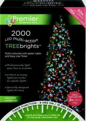 Premier 2000 LED Multi-Action TREEbrights Christmas Tree Lights with Timer - MULTI