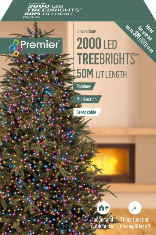 Premier 2000 LED Multi-Action TREEbrights Christmas Tree Lights with Timer - RAINBOW