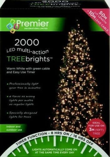 Premier 2000 LED Multi-Action TREEbrights Christmas Tree Lights with Timer - WARM WHITE