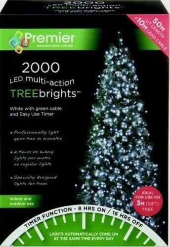 Premier 2000 LED Multi-Action TREEbrights Christmas Tree Lights with Timer - WHITE