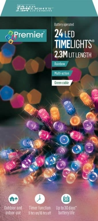 Premier 24 LED Multi Action Battery Operated Lights - Rainbow
