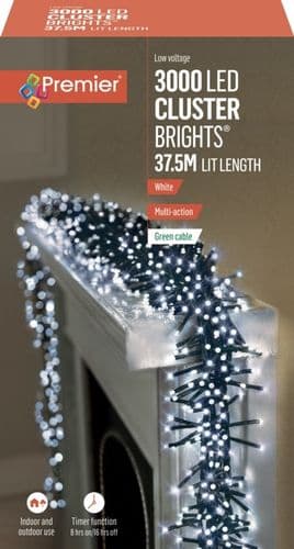 Premier 3000 LED Cluster Christmas Tree Lights with Timer - WHITE