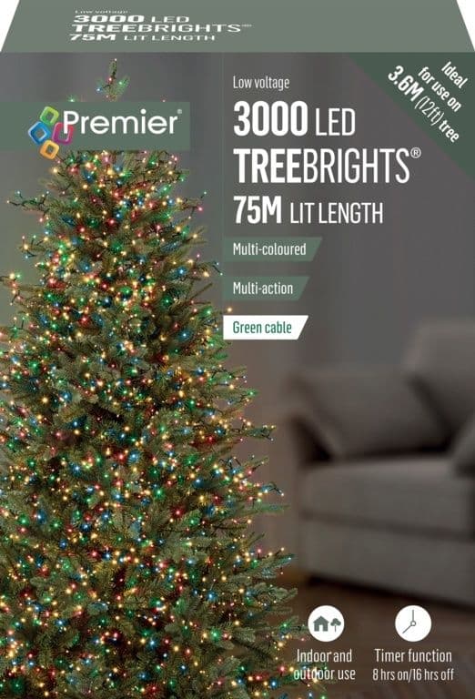 Premier 3000 LED Multi-Action TREEbrights Christmas Tree Lights with Timer - MULTI