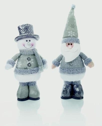 Premier 35cm 2 Asst Silver Standing Santa Snowman - 35cm