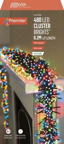 Premier 480 LED Cluster Christmas Tree Lights with Timer - MULTI