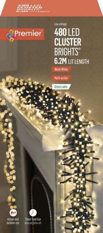 Premier 480 LED Cluster Christmas Tree Lights with Timer - WARM WHITE