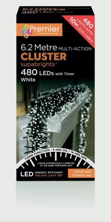 Premier 480 LED Cluster Christmas Tree Lights with Timer - WHITE