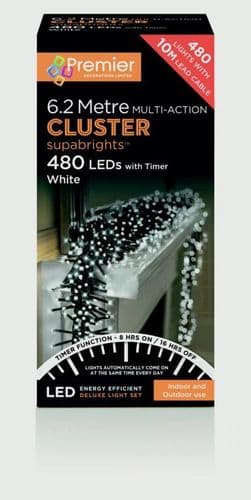 Premier 480 LED Cluster Christmas Tree Lights with Timer - WHITE