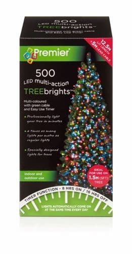 Premier 500 LED Multi-Action TREEbrights Christmas Tree Lights with Timer - MULTI